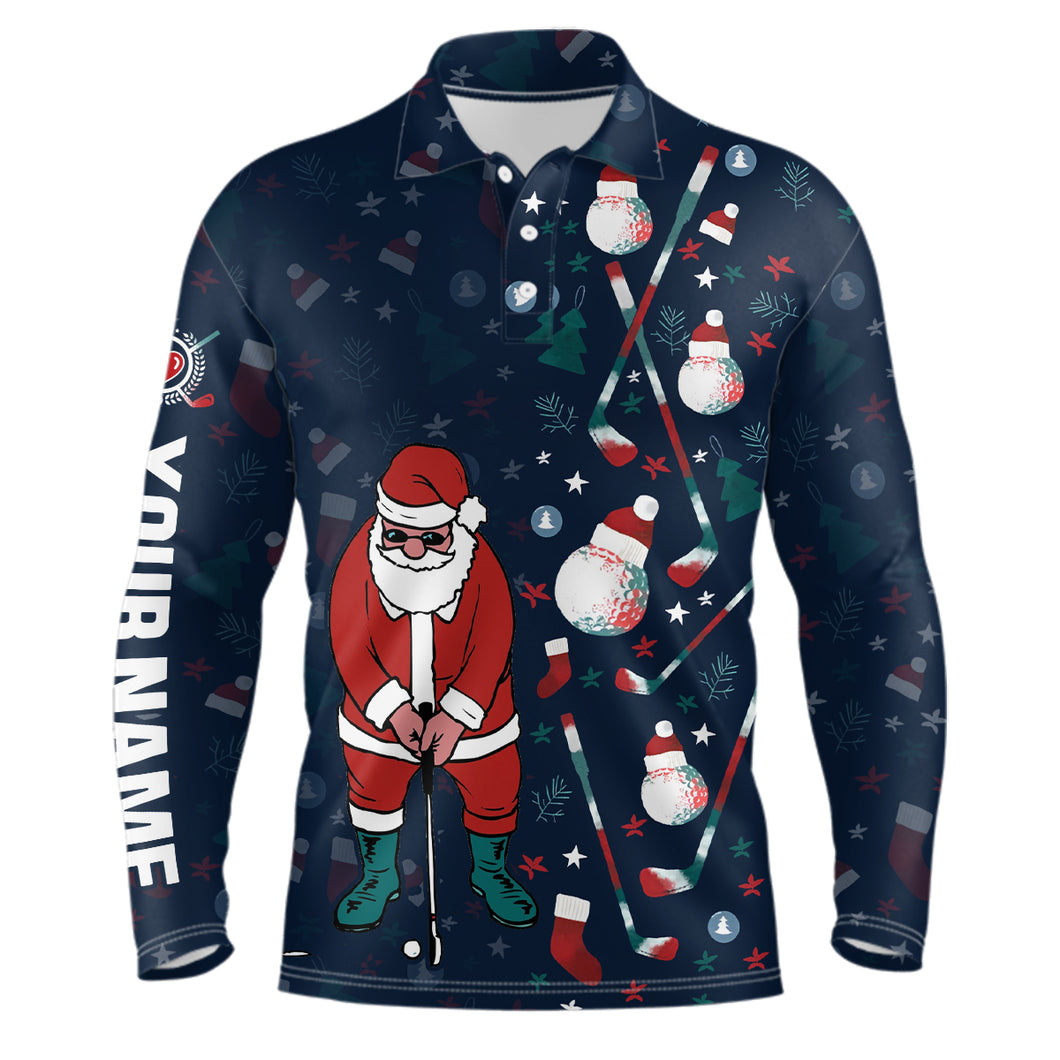 Christmas Golf Pattern Navy Mens Polo Shirts Santa Playing Golf Tops For Men Christmas Golf Gifts LDT0578