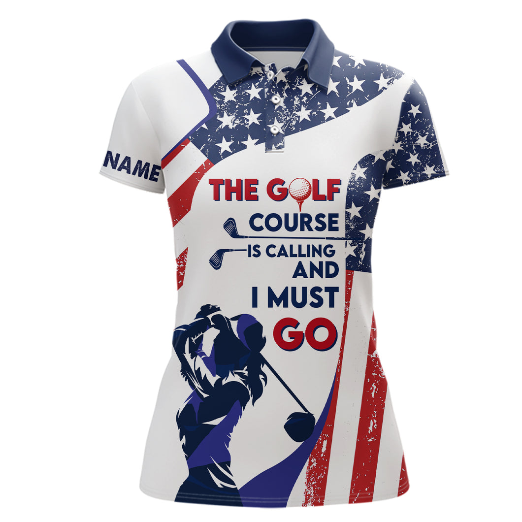 Retro American Flag Womens Golf Polo Shirt Custom Patriotic Golf Shirts For Women Golf Gift LDT0883