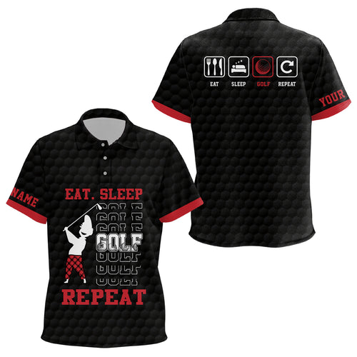 Eat Sleep Golf Repeat Kids Polo Shirt Black Red Sporty Golfing Polo Shirt Best Golf Shirt For Kid LDT0885