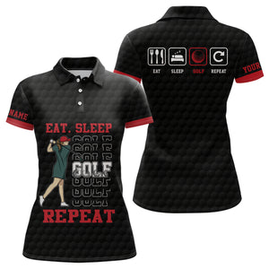 Eat Sleep Golf Repeat Polo Shirt Black Red Sporty Golf Polo Shirt Best Golf Shirts For Women LDT0885