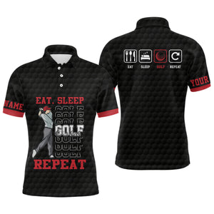 Eat Sleep Golf Repeat Mens Polo Shirt Black Red Sporty Golfing Polo Shirt Best Golf Shirt For Men LDT0885