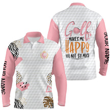 Load image into Gallery viewer, Golf Makes Me Happy Pink White Mens Golf Polo Shirt Custom Leopard Pattern Cute Golf Tops For Men LDT0892