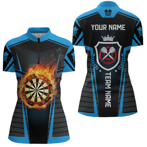 Darts Flame Black Blue Women Darts Quarter Zip Shirt Custom Women Darts Shirt Darts Jersey LDT0896