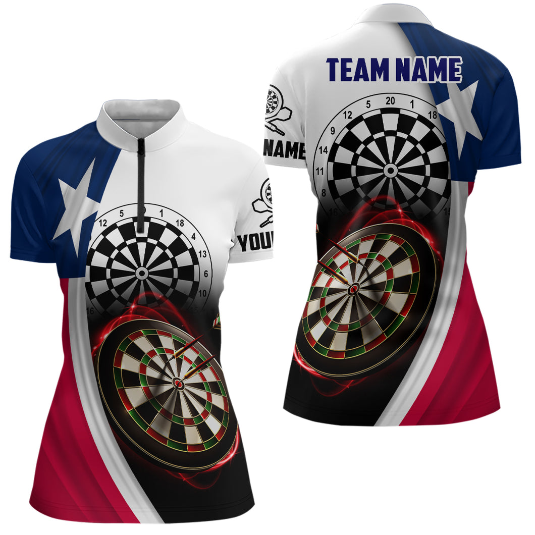 Texas Flag Womens Darts Quarter Zip Shirt Customized Darts Shirt For Women Dart Jerseys LDT1289