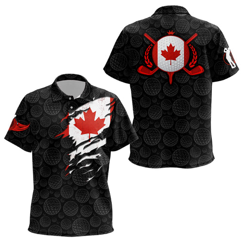 Crack Canada Flag Black Golf Pattern Kids Polo Shirt Maple Leaf Patriotic Unisex Golf Shirts For Kid LDT0275
