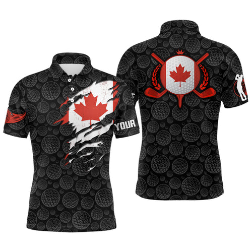 Crack Canada Flag Black Golf Pattern Mens Polo Shirt Maple Leaf Patriotic Golf Shirts For Men LDT0275