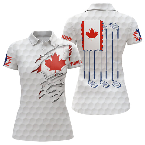 Canada Flag Golf Pattern Polo Shirt Red Maple Leaf Golf Shirts For Women Patriotic Golf Gifts LDT0271