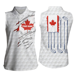 Canada Flag Golf Pattern Sleeveless Polo Shirt Red Maple Leaf Golf Tops For Women Patriotic Golf Gift LDT0271