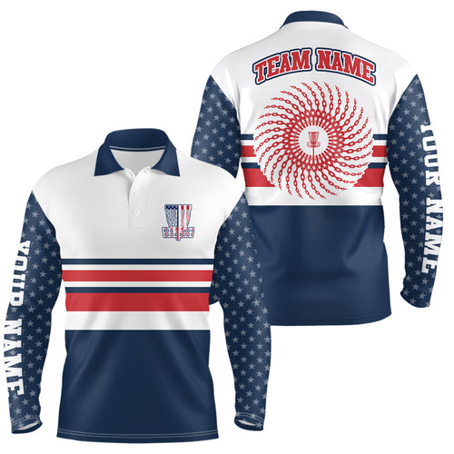 Disc Golf American Flag Mens Polo Shirt Personalized Patriotic Disc Golf Shirts For Men LDT0595