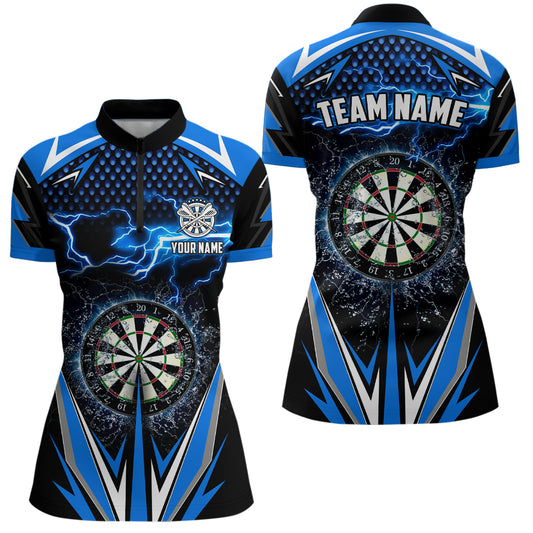 Blue Thunder Lightning Darts Quarter Zip Shirts Custom Darts Shirt For Women Dart Jerseys LDT1304