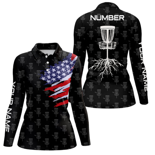 Disc Golf Pattern American Flag Basket Tree Custom Patriotic Disc Golf Shirts For Women LDT0285