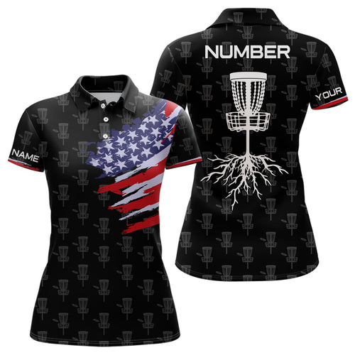 Disc Golf Pattern American Flag Basket Tree Custom Patriotic Disc Golf Shirts For Women LDT0285