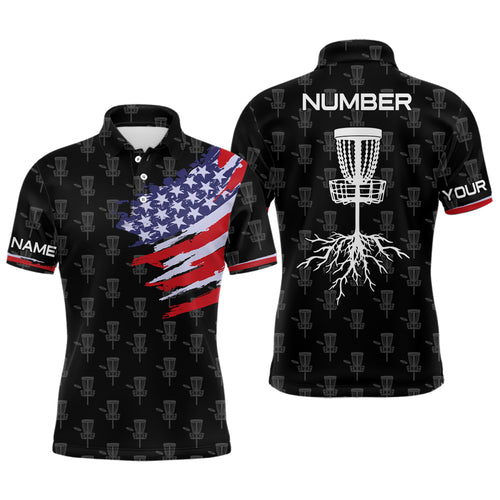 Mens Disc Golf Pattern American Flag Basket Tree Custom Patriotic Disc Golf Shirts For Men LDT0285