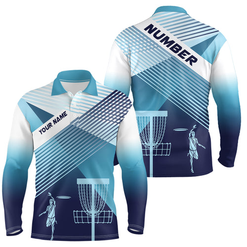 Disc Golf Silhouette White Blue Womens Polo Shirt Personalized Cool Disc Golf Tops For Women LDT0609