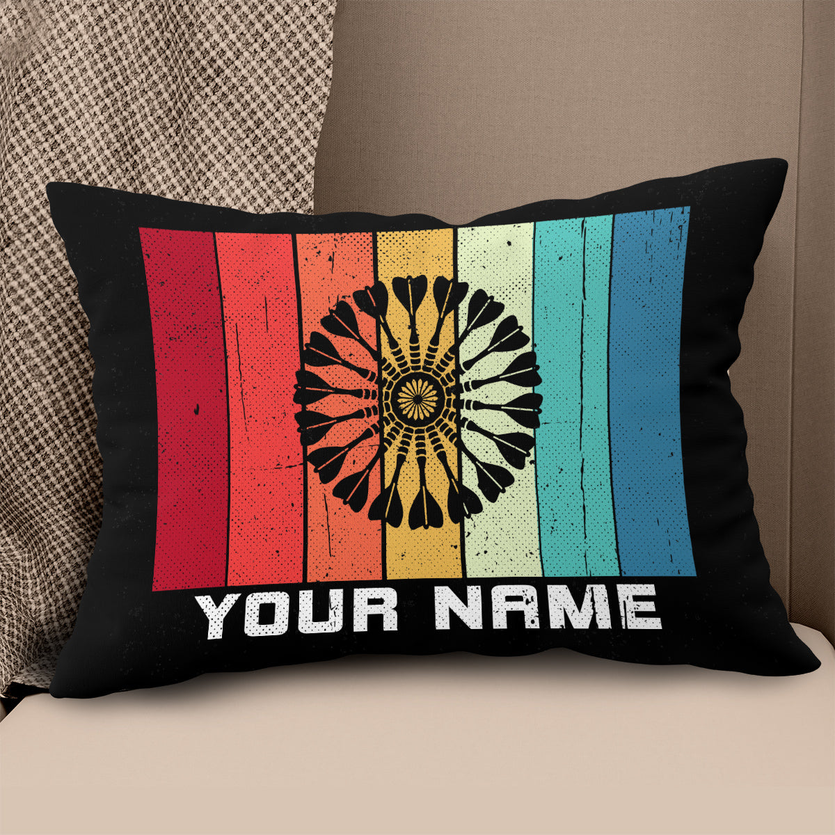 Multicolor Retro Darts Pillow Personalized Darts Gifts For Dart Player LDT1101