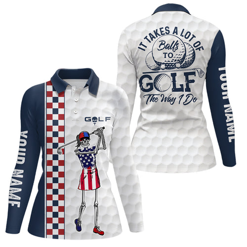 Customized Skull Golf Polo Shirt Checkerboard Funny Golf Shirts For Women, Crazy Golf Gifts LDT0296
