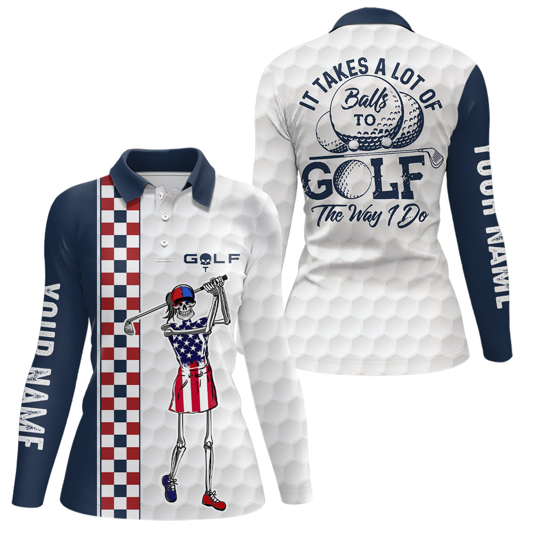 Customized Skull Golf Polo Shirt Checkerboard Funny Golf Shirts For Women, Crazy Golf Gifts LDT0296