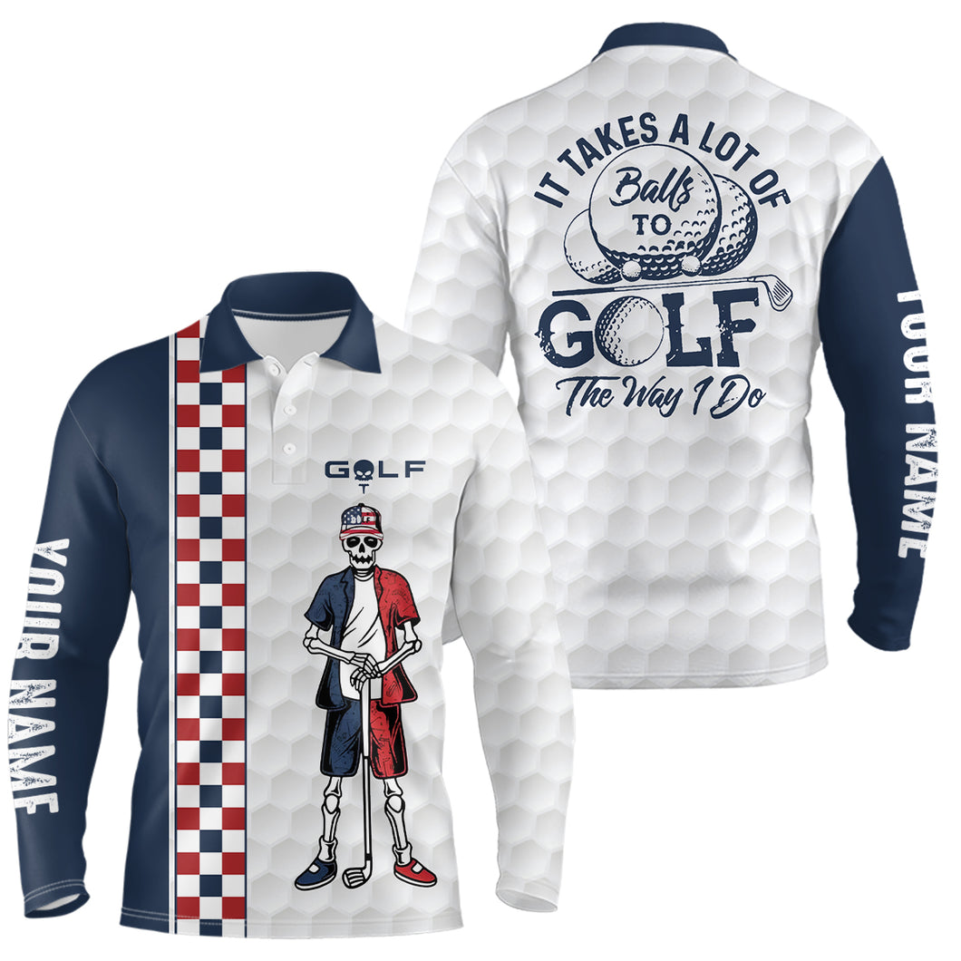 Customized Mens Skull Golf Polo Shirt Checkerboard Funny Golf Shirts For Men, Crazy Golf Gifts LDT0296