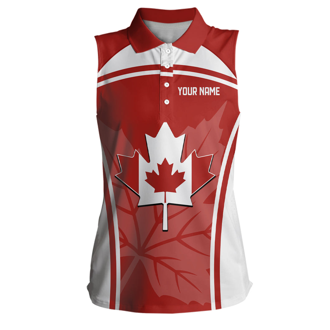 Canada Flag Womens Sleeveless Polo Shirt 3D Print Red White Golf Shirts For Women Patriotic Golf Tops LDT0907