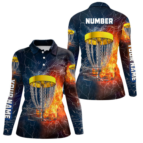 Fire And Water Womens Disc Golf Polo Shirt, Lightning Disc Golf Shirts For Women, Disc Golf Gifts LDT0082