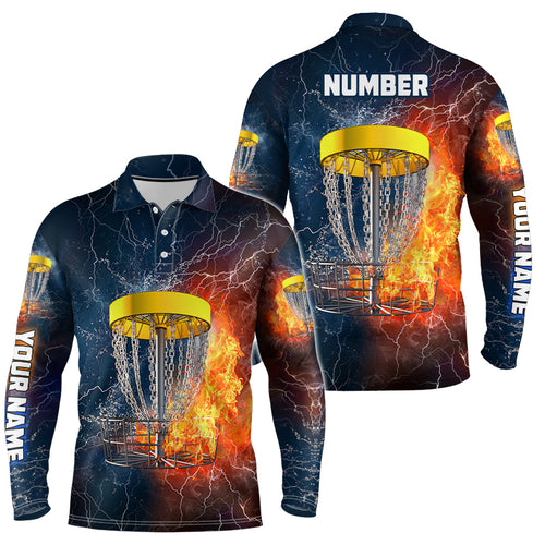 Fire And Water Mens Disc Golf Polo Shirt, Lightning Disc Golf Shirts For Men, Disc Golf Gifts LDT0082