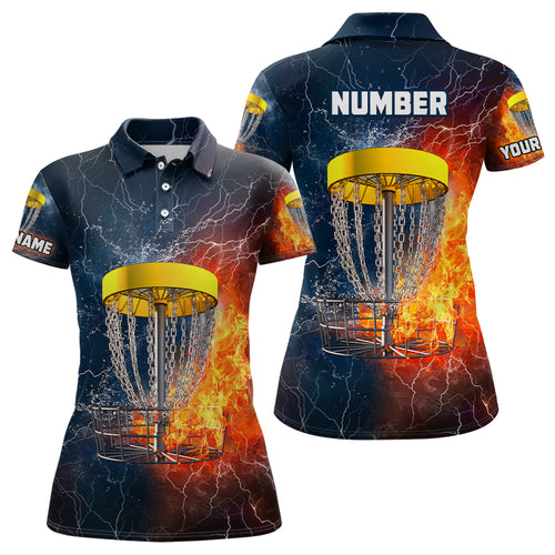 Fire And Water Womens Disc Golf Polo Shirt, Lightning Disc Golf Shirts For Women, Disc Golf Gifts LDT0082