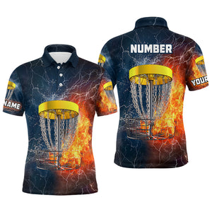 Fire And Water Mens Disc Golf Polo Shirt, Lightning Disc Golf Shirts For Men, Disc Golf Gifts LDT0082