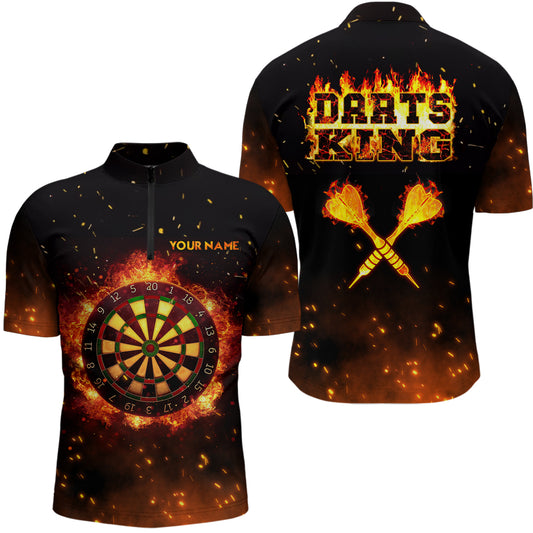 Personalized Flame Darts King Quarter Zip Shirt Custom Name Fire Darts Jersey For Men LDT0312