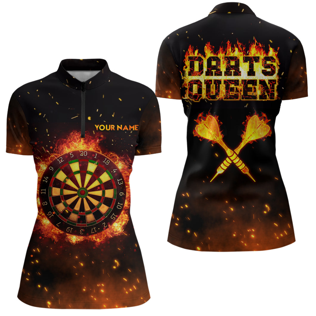 Personalized Flame Darts Queen Quarter Zip Shirt Custom Name Fire Darts Jersey For Women LDT0312
