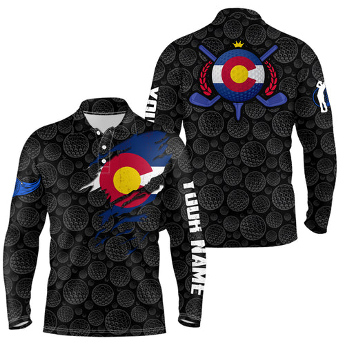 Crack Colorado Flag Black Golf Pattern Mens Polo Shirt Custom Patriotic Golf Shirts For Men LDT0327