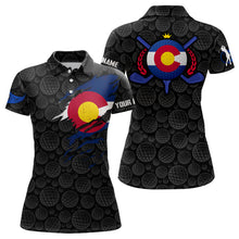 Load image into Gallery viewer, Crack Colorado Flag Black Golf Pattern Polo Shirt Custom Patriotic Golf Shirts For Women LDT0327