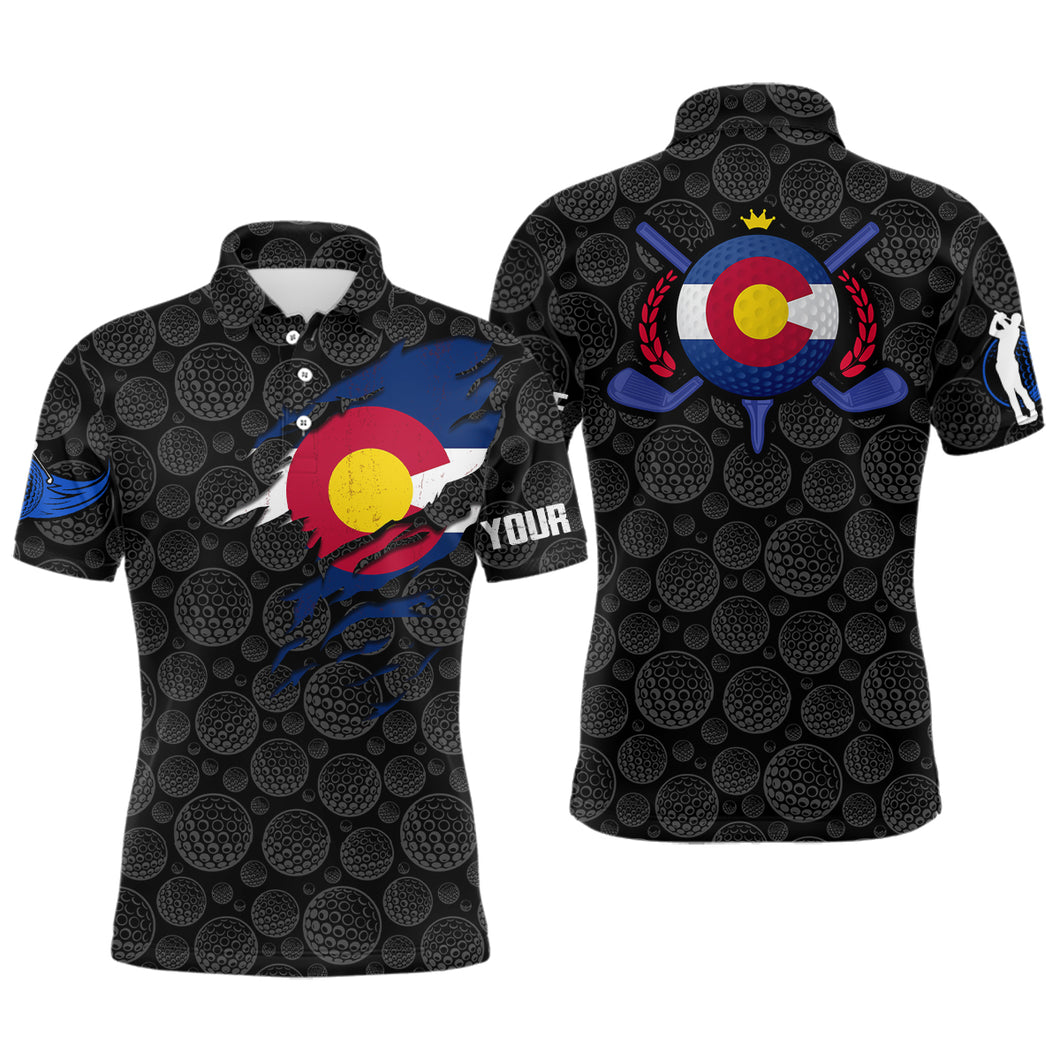Crack Colorado Flag Black Golf Pattern Mens Polo Shirt Custom Patriotic Golf Shirts For Men LDT0327