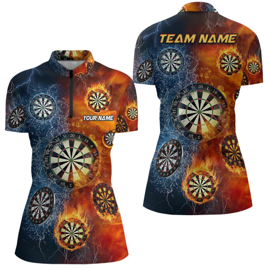 Fire And Water Darts Quarter Zip Shirt Personalized Darts Shirt For Women Dart Team Jersey LDT0635