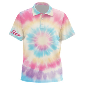 Pastel Tie Dye 3D Print Kids Golf Polo Shirts Custom Name Golf Tops For Kid Golf Gifts LDT1305