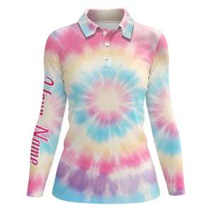 Pastel Tie Dye 3D Print Womens Golf Polo Shirts Custom Name Golf Tops For Women Golf Gifts LDT1305