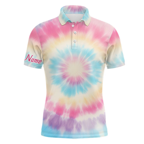 Pastel Tie Dye 3D Print Mens Golf Polo Shirts Custom Name Golf Tops For Men Golf Gifts LDT1305