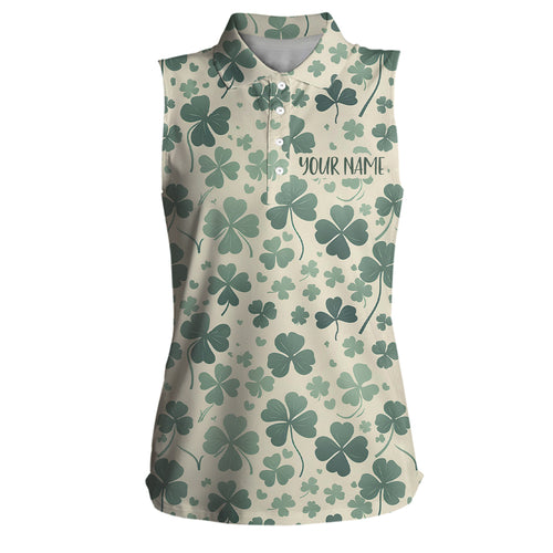 Green Clover St Patrick Day Womens Sleeveless Polo Shirts Custom Golf Shirts For Women Golf Gifts LDT1312