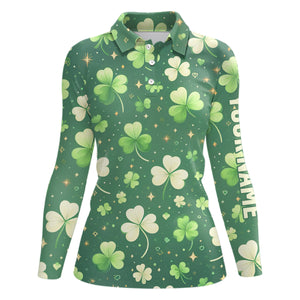 Green Clover St Patrick Day Golf Polo Shirts Custom Womens Golf Tops Personalized Golf Gifts LDT1314