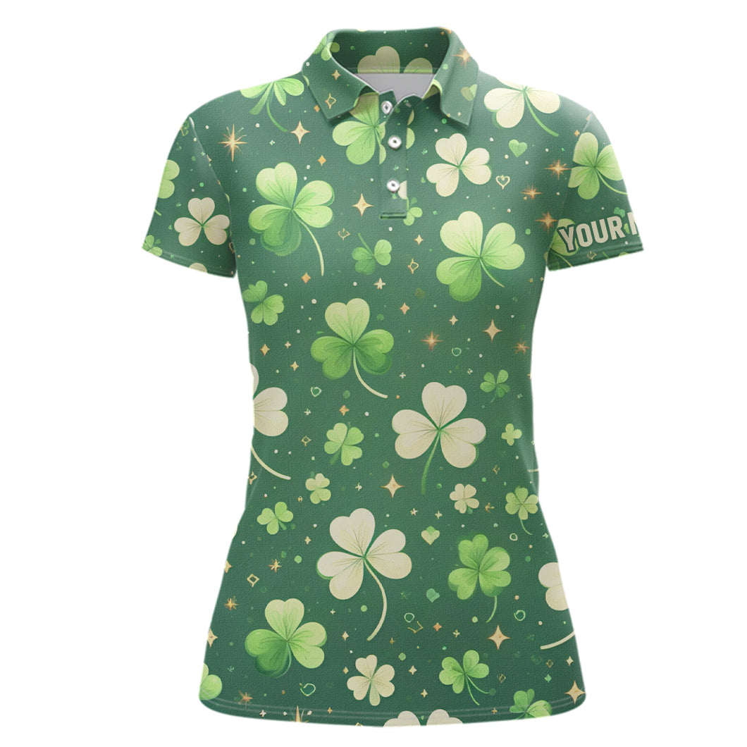 Green Clover St Patrick Day Golf Polo Shirts Custom Womens Golf Tops Personalized Golf Gifts LDT1314