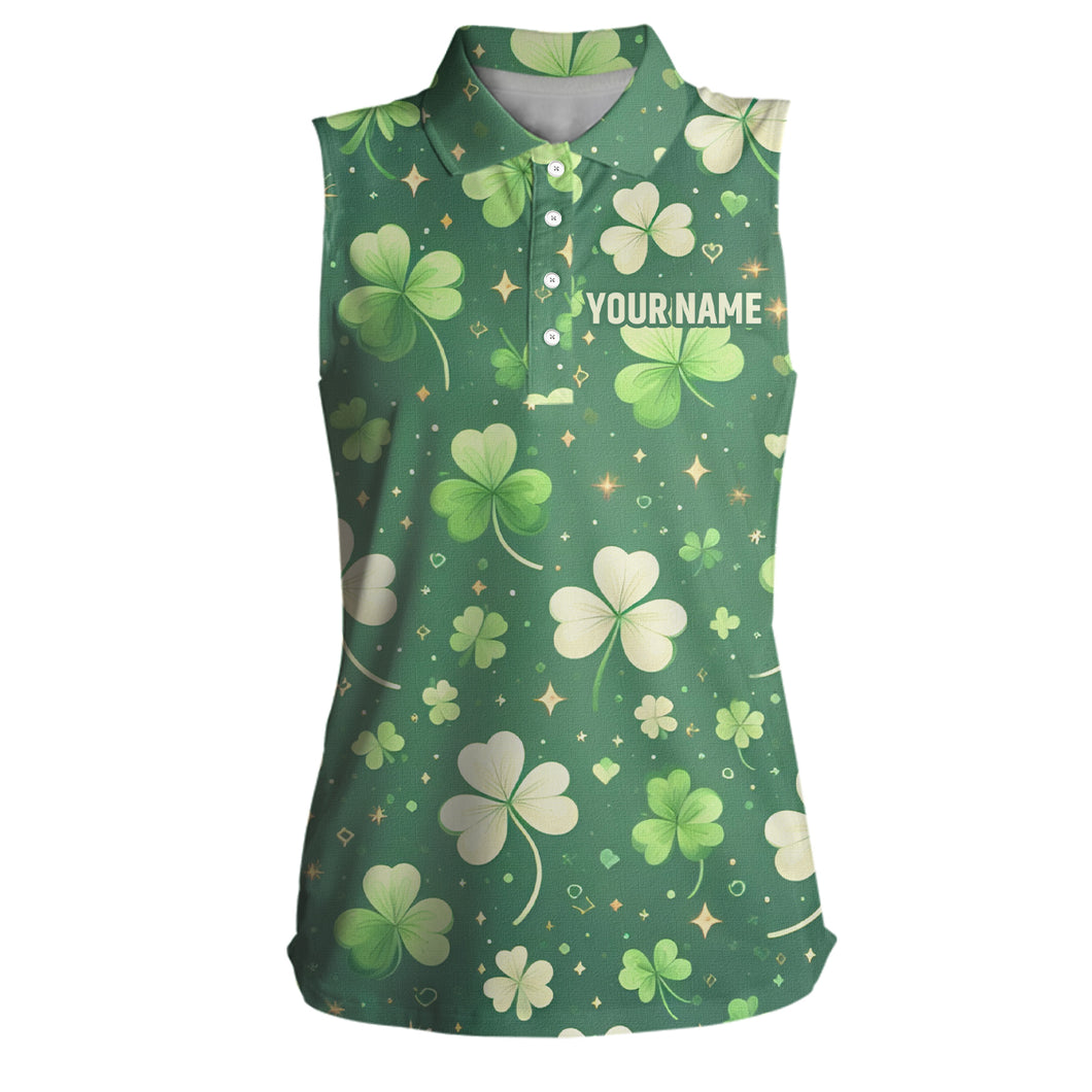 Green Clover St Patrick Day Womens Sleeveless Polo Shirts Womens Golf Tops Personalized Golf Gifts LDT1314