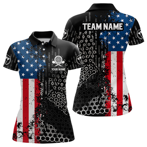 American Flag Hive Pattern Womens Darts Polo Shirt Custom Patriotic Darts Jersey For Women LDT1464