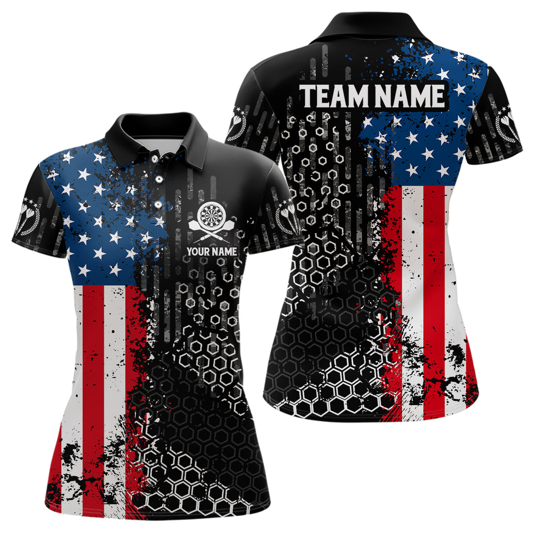 American Flag Hive Pattern Womens Darts Polo Shirt Custom Patriotic Darts Jersey For Women LDT1464