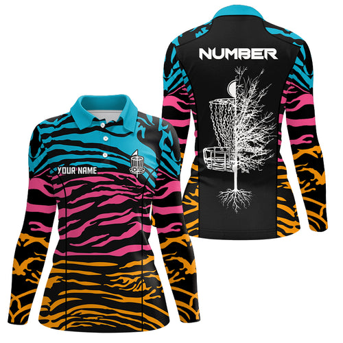 Zebra Pattern Womens Disc Golf Polo Shirts, Colorful Disc Golf Shirts For Womens, Disc Golf Gifts LDT0084