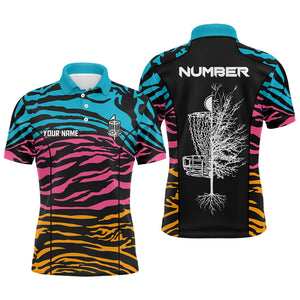 Zebra Pattern Mens Disc Golf Polo Shirts, Colorful Disc Golf Shirts For Mens, Disc Golf Gifts LDT0084