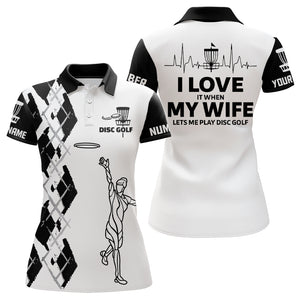 Black And White Argyle Womens Disc Golf Polo Shirts, Custom Golf Shirts For Women, Disc Golf Gifts LDT0089