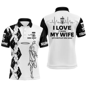 Black And White Argyle Mens Disc Golf Polo Shirts, Custom Golf Shirts For Men, Disc Golf Gifts LDT0089