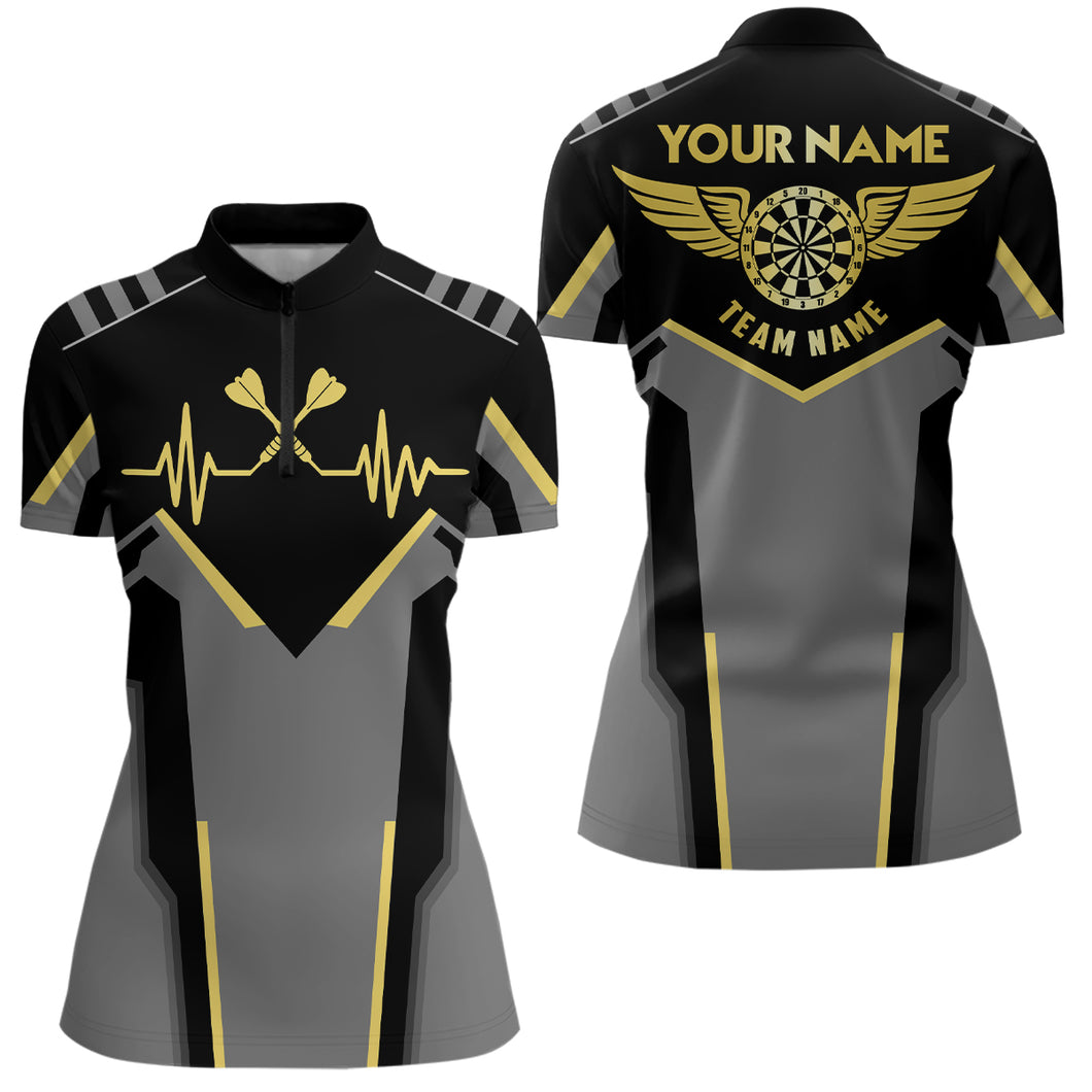 Heart Pulse Line Darts Quarter Zip Shirt Custom Yellow Heartbeat Dart Jersey For Women LDT0332