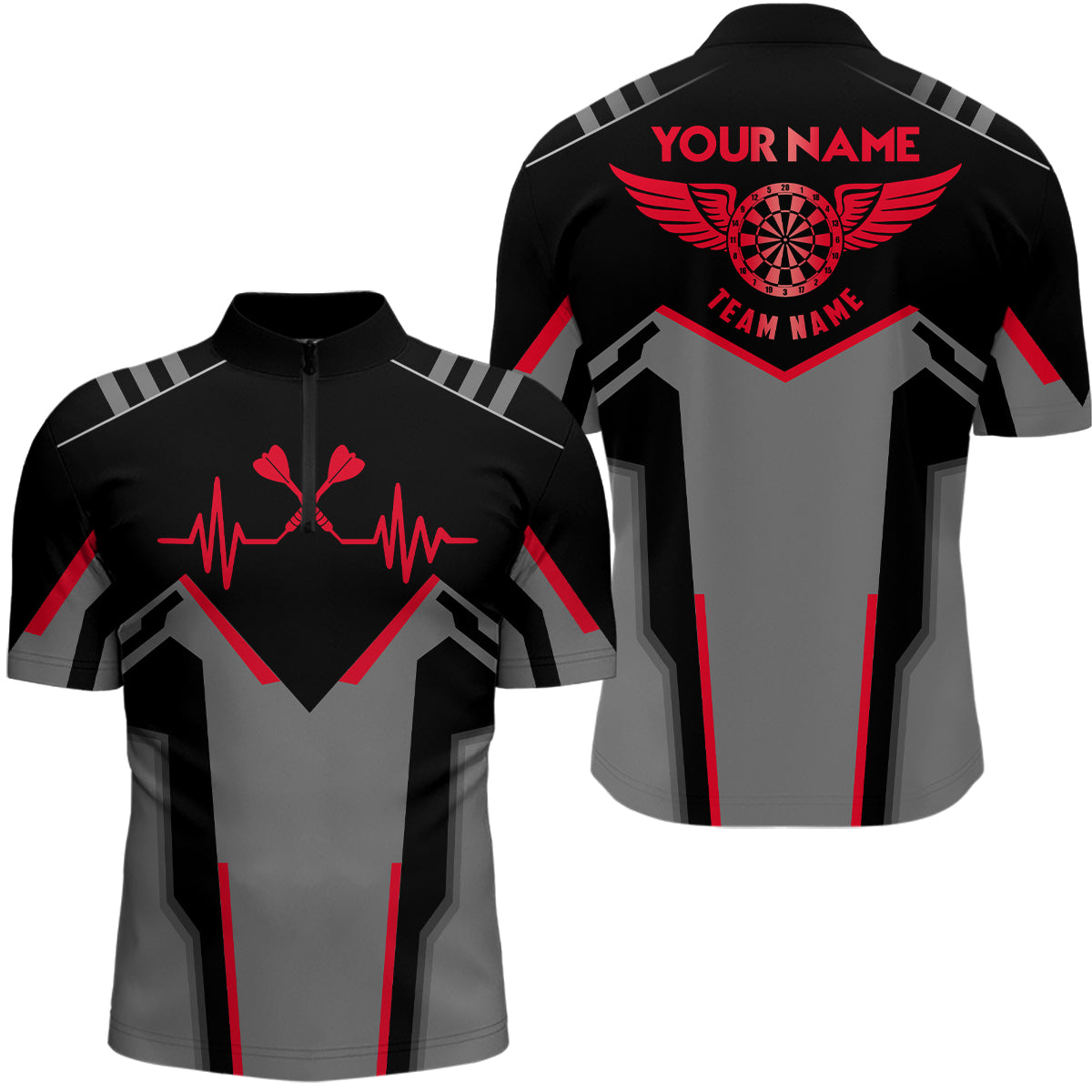 Mens Heart Pulse Line Darts Quarter-Zip Shirt Custom Red Heartbeat Dart Jersey For Men LDT0333