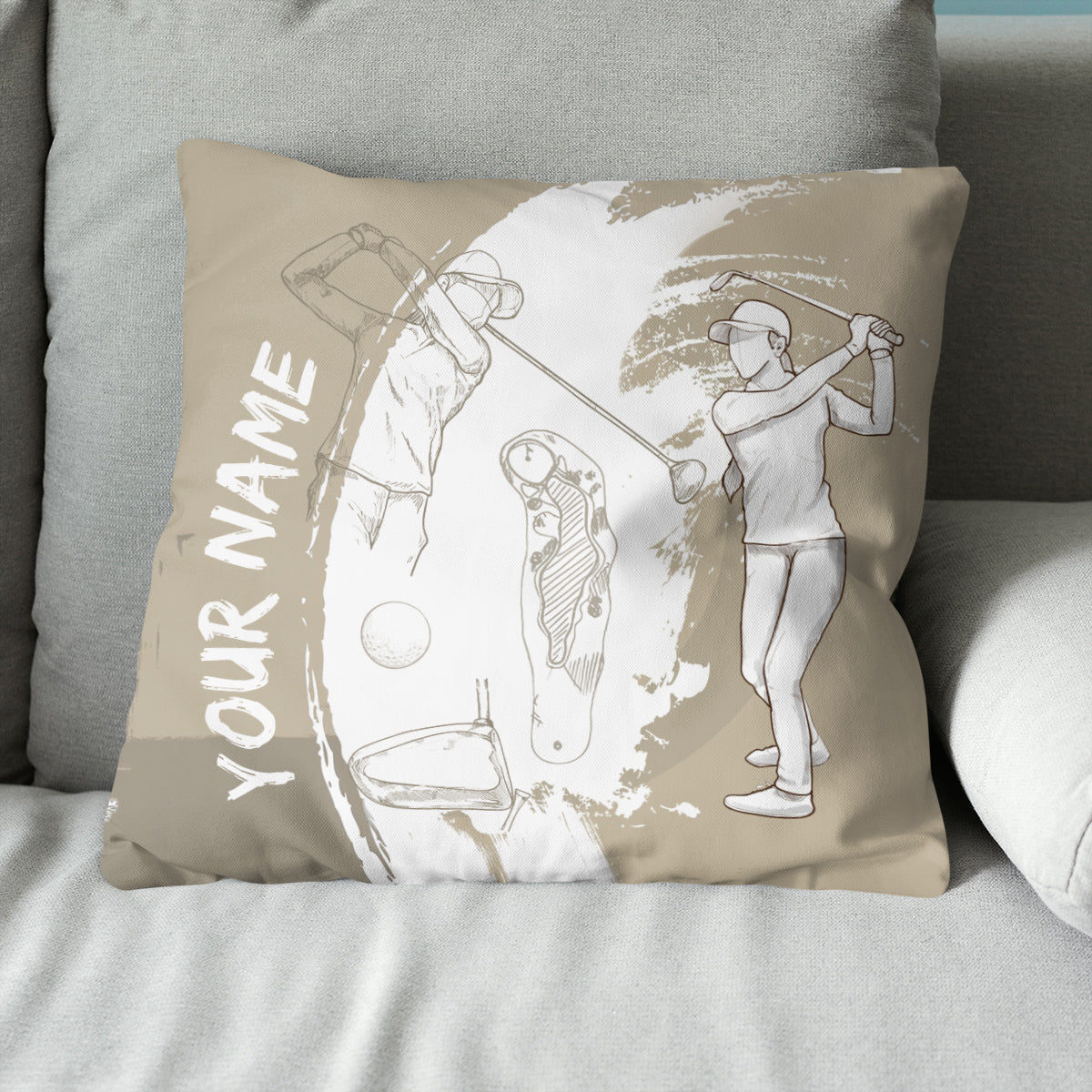 Retro Hand Drawn Golfer Custom Pillow Personalized Golf Gifts For Golfer LDT1145