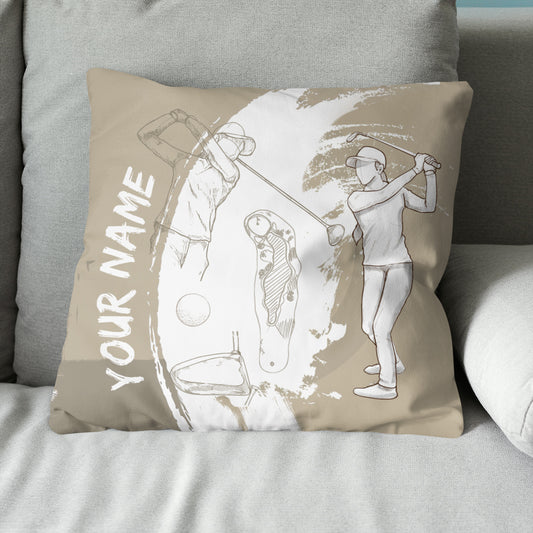 Retro Hand Drawn Golfer Custom Pillow Personalized Golf Gifts For Golfer LDT1145